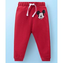 Babyhug Disney Cotton Knit Full Sleeves T-Shirt & Jogger Set with Mickey Mouse Graphics - Red & White