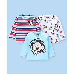 Babyhug Disney Cotton Knit Full Sleeves T-Shirt with Mickey Mouse Print Pack of 3 - Multicolor