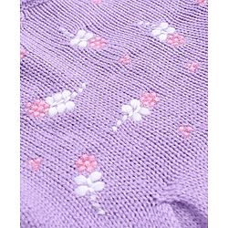 Babyhug Knitted Full Sleeves Pullover Woollen Dress With Floral Embroidery - Lilac