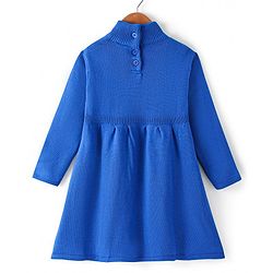 Babyhug Knitted Full Sleeves Floral Embroidery Solid Color Woollen Dress -  Blue