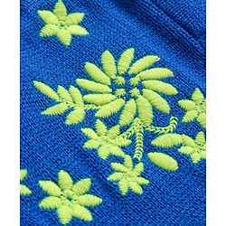 Babyhug Knitted Full Sleeves Floral Embroidery Solid Color Woollen Dress -  Blue