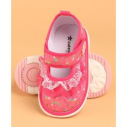 Cute Walk by Babyhug  Musical Casual Shoes Rainbow & Stars Print With Lace Detailing - Fuchsia
