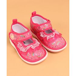 Cute Walk by Babyhug  Musical Casual Shoes Rainbow & Stars Print With Lace Detailing - Fuchsia