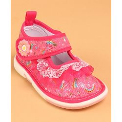 Cute Walk by Babyhug  Musical Casual Shoes Rainbow & Stars Print With Lace Detailing - Fuchsia