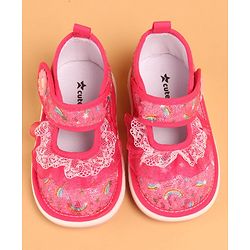 Cute Walk by Babyhug  Musical Casual Shoes Rainbow & Stars Print With Lace Detailing - Fuchsia