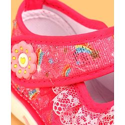 Cute Walk by Babyhug  Musical Casual Shoes Rainbow & Stars Print With Lace Detailing - Fuchsia