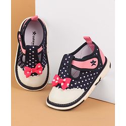 Cute Walk by Babyhug Musical  Shoes with Velcro Closure Polka Dot Print - Navy Blue
