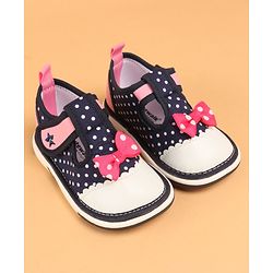 Cute Walk by Babyhug Musical  Shoes with Velcro Closure Polka Dot Print - Navy Blue