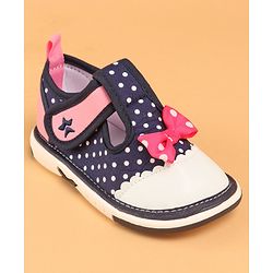 Cute Walk by Babyhug Musical  Shoes with Velcro Closure Polka Dot Print - Navy Blue