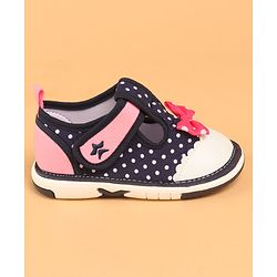 Cute Walk by Babyhug Musical  Shoes with Velcro Closure Polka Dot Print - Navy Blue