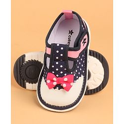 Cute Walk by Babyhug Musical  Shoes with Velcro Closure Polka Dot Print - Navy Blue