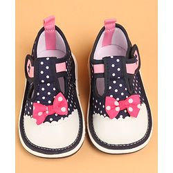 Cute Walk by Babyhug Musical  Shoes with Velcro Closure Polka Dot Print - Navy Blue