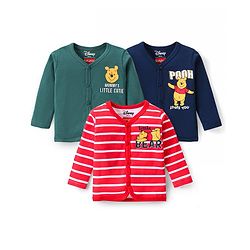 Babyhug Disney Cotton Knit Full Sleeves Front Open Jhablas With Stripes & Winnie The Pooh Graphics Pack of 3 - Red Green & Blue