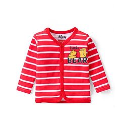 Babyhug Disney Cotton Knit Full Sleeves Front Open Jhablas With Stripes & Winnie The Pooh Graphics Pack of 3 - Red Green & Blue