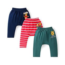 Babyhug Disney Full Length Interlock Diaper Leggings With Winnie the Pooh Graphics Pack of 3 - Navy Red & Dark Green