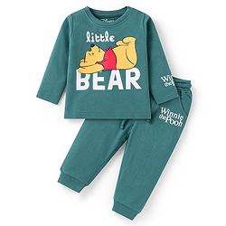 Babyhug Disney Single Jersey Knit Full Sleeves Night Suit With Winnie The Pooh Graphics - Teal Blue