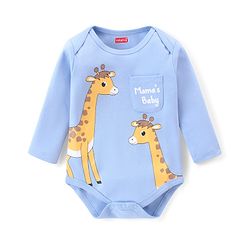 Babyhug 100% Cotton Knit Full Sleeves Onesies with Leggings and Cap Mittens Booties With Giraffe Print - Multicolor