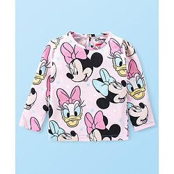 Babyhug Disney Cotton Knit Full Sleeves Night Suit with Minnie Mouse and Friends Print - Pink