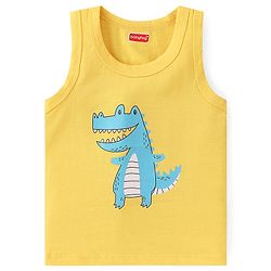 Babyhug 100% Cotton Single Jersey Knit Sleeveless Sandos with Stripes & Dino Print Pack of 3 - Yellow & Blue