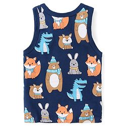 Babyhug 100% Cotton Single Jersey Knit Sleeveless Sandos with Stripes & Dino Print Pack of 3 - Yellow & Blue