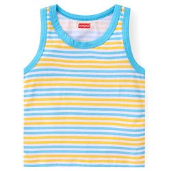 Babyhug 100% Cotton Single Jersey Knit Sleeveless Sandos with Stripes & Dino Print Pack of 3 - Yellow & Blue