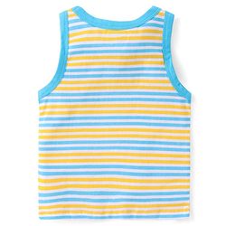 Babyhug 100% Cotton Single Jersey Knit Sleeveless Sandos with Stripes & Dino Print Pack of 3 - Yellow & Blue