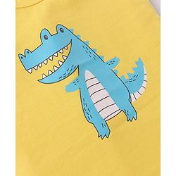 Babyhug 100% Cotton Single Jersey Knit Sleeveless Sandos with Stripes & Dino Print Pack of 3 - Yellow & Blue