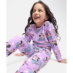 Babyhug Disney Single Jersey Knit Full Sleeves Night Suit with Minnie Mouse Print - Purple