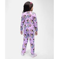 Babyhug Disney Single Jersey Knit Full Sleeves Night Suit with Minnie Mouse Print - Purple