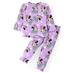 Babyhug Disney Single Jersey Knit Full Sleeves Night Suit with Minnie Mouse Print - Purple