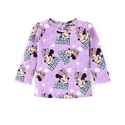 Babyhug Disney Single Jersey Knit Full Sleeves Night Suit with Minnie Mouse Print - Purple