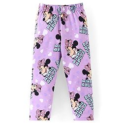 Babyhug Disney Single Jersey Knit Full Sleeves Night Suit with Minnie Mouse Print - Purple