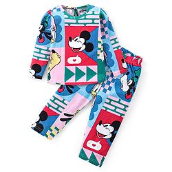 Babyhug Disney Cotton Knit Full Sleeves Night Suit with Mickey Mouse and Friends Print - Multicolor