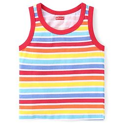 Babyhug 100% Cotton Single Jersey Knit Sleeveless Sandos with Stripes & Vehicle Print Pack of 3 - White & Blue