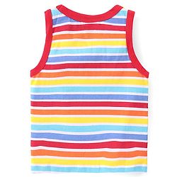 Babyhug 100% Cotton Single Jersey Knit Sleeveless Sandos with Stripes & Vehicle Print Pack of 3 - White & Blue