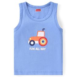 Babyhug 100% Cotton Single Jersey Knit Sleeveless Sandos with Stripes & Vehicle Print Pack of 3 - White & Blue