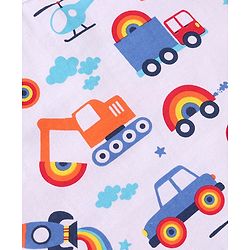Babyhug 100% Cotton Single Jersey Knit Sleeveless Sandos with Stripes & Vehicle Print Pack of 3 - White & Blue