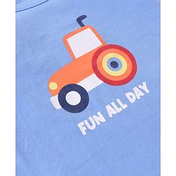 Babyhug 100% Cotton Single Jersey Knit Sleeveless Sandos with Stripes & Vehicle Print Pack of 3 - White & Blue