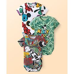 Babyhug Disney Interlock Knit Half Sleeves Mickey Mouse Graphics Onesies Pack of 3 - Green White & Grey