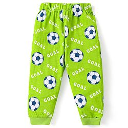 Babyhug Cotton Knit Full Sleeves Night Suits With Football & Dino Print Pack Of 2 - Green & Blue