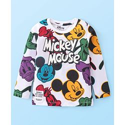 Babyhug Disney Cotton Knit Full Sleeves T-Shirt with Mickey Mouse Graphics - White
