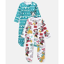 Babyhug Disney Interlock Knit Full Sleeves Footed Sleep Suits with Mickey Mouse Graphics Pack of 2 - Multicolour