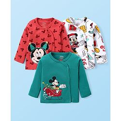 Babyhug Disney Full Sleeves Front Open Jhablas with Micky Mouse Print Pack of 3 - Red White & Green