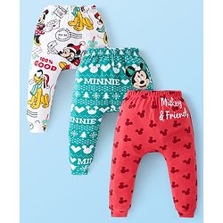 Babyhug Disney 100% Cotton Knit Diaper Leggings with Mickey Mouse & Friends Graphics Pack of 3- Red White & Green