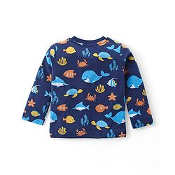 Babyhug Cotton Knit Full Sleeves Night Suit With Sea Life Print - Navy