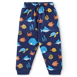 Babyhug Cotton Knit Full Sleeves Night Suit With Sea Life Print - Navy