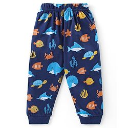 Babyhug Cotton Knit Full Sleeves Night Suit With Sea Life Print - Navy