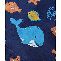 Babyhug Cotton Knit Full Sleeves Night Suit With Sea Life Print - Navy