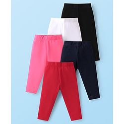 Babyhug Cotton Lycra Full Length Solid Colour Leggings Pack of 5 -  Red Pink & Black