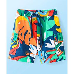 Babyhug Cotton Looper Knit Shorts with Tropical Print - Multicolour